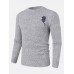 Mens Back Cartoon Cat Letter Embroidery Crew Neck Knit Pullover Sweaters