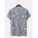 Men 100 Cotton Cartoon Cactus Print Breathable Short Sleeve Leisure T  Shirt