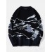 Men Landscape Mountain Drop Shoulder Loose Pullover Knitted Sweaters