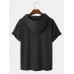 Men Rose Print Hem Cuff Short Sleeve Hooded T  Shirts